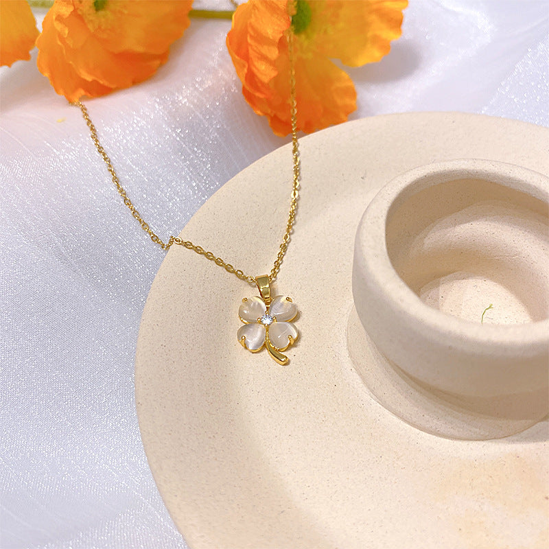 Wholesale Electroplated Titanium Steel Necklace Micro-embedded Clavicle Chain Choker Necklace ACC-NE-Xiyue003