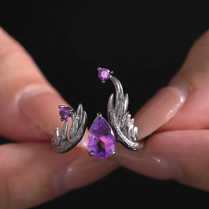 Wholesale Electroplated Zinc Alloy Purple Open Ring Dark Vintage Gothic Women S Everyday Wear