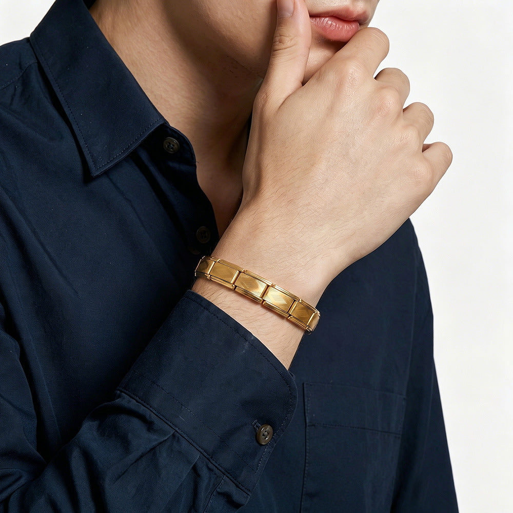 Wholesale Trendy Stainless Steel Modular Bracelet In Gold Silver Diamond Pattern DIY Watchband Chain For Everyday Wear