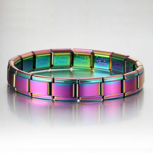 Wholesale Italian Style Stainless Steel Modular Square Block Elastic Bracelet Geometric Jewelry Accessory Gift
