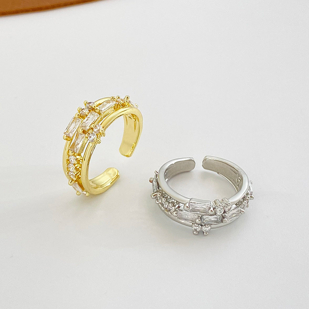 Wholesale copper inlaid zircon ring geometric open index finger ring