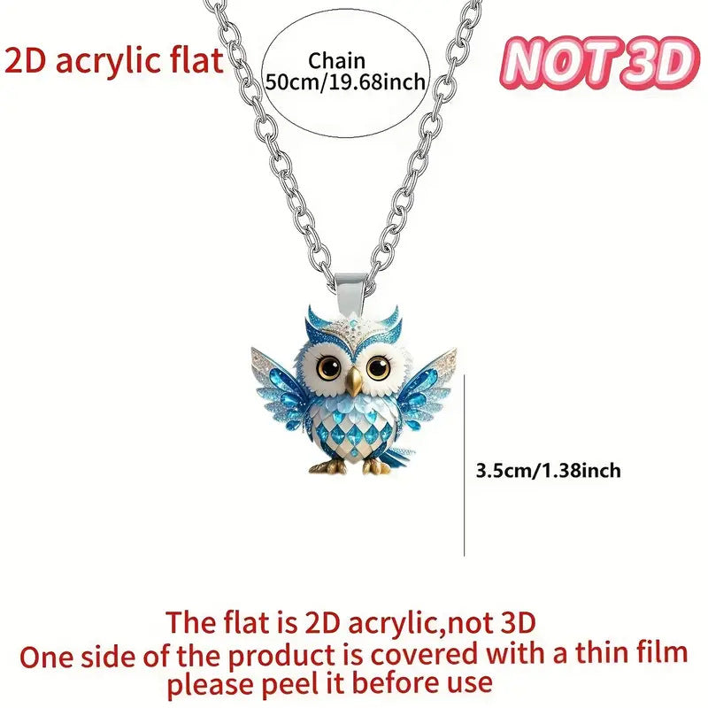 Wholesale  Blue Cute Owl Flat Acrylic Necklace