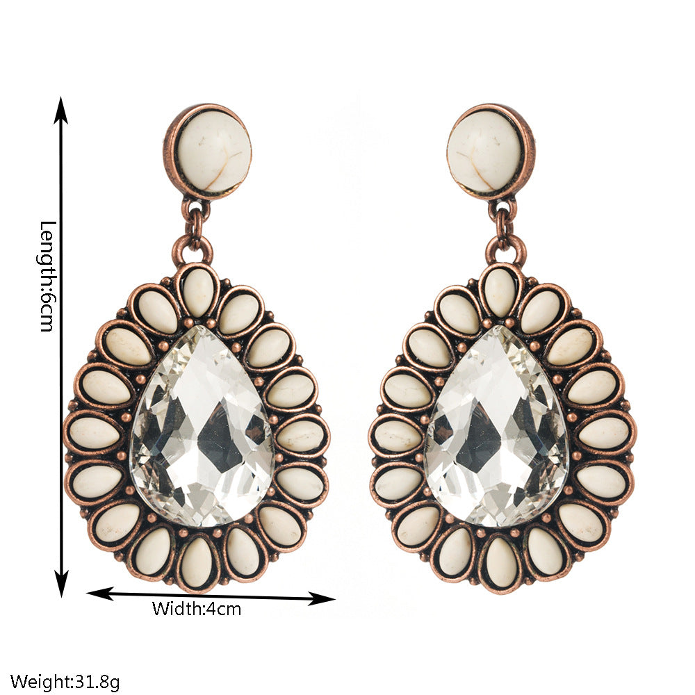 Wholesale Alloy Retro Turquoise Earrings with Glass Diamonds - Trendy Fashion Accessory