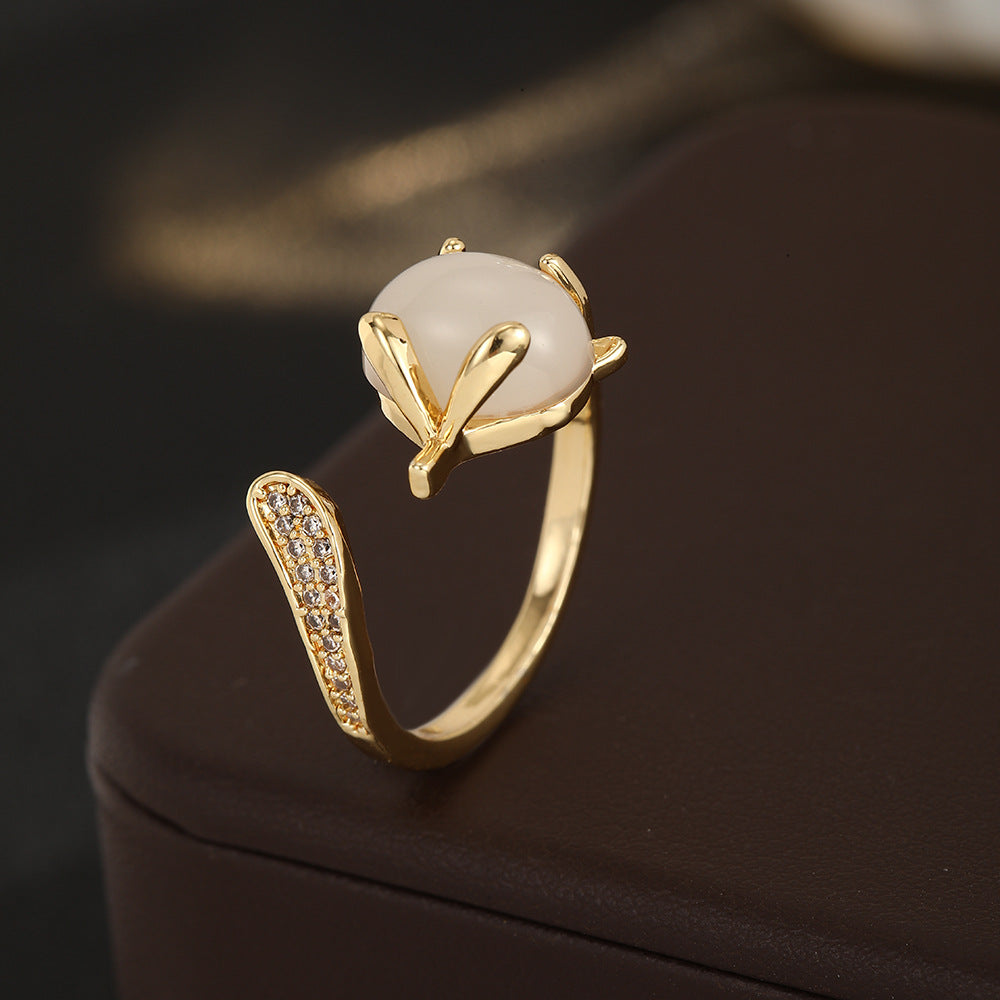 Wholesale Gold Plated Geometric Leaf Cat Eye Zircon Ring Women S Open Adjustable Chic Fashion Jewelry Accessory