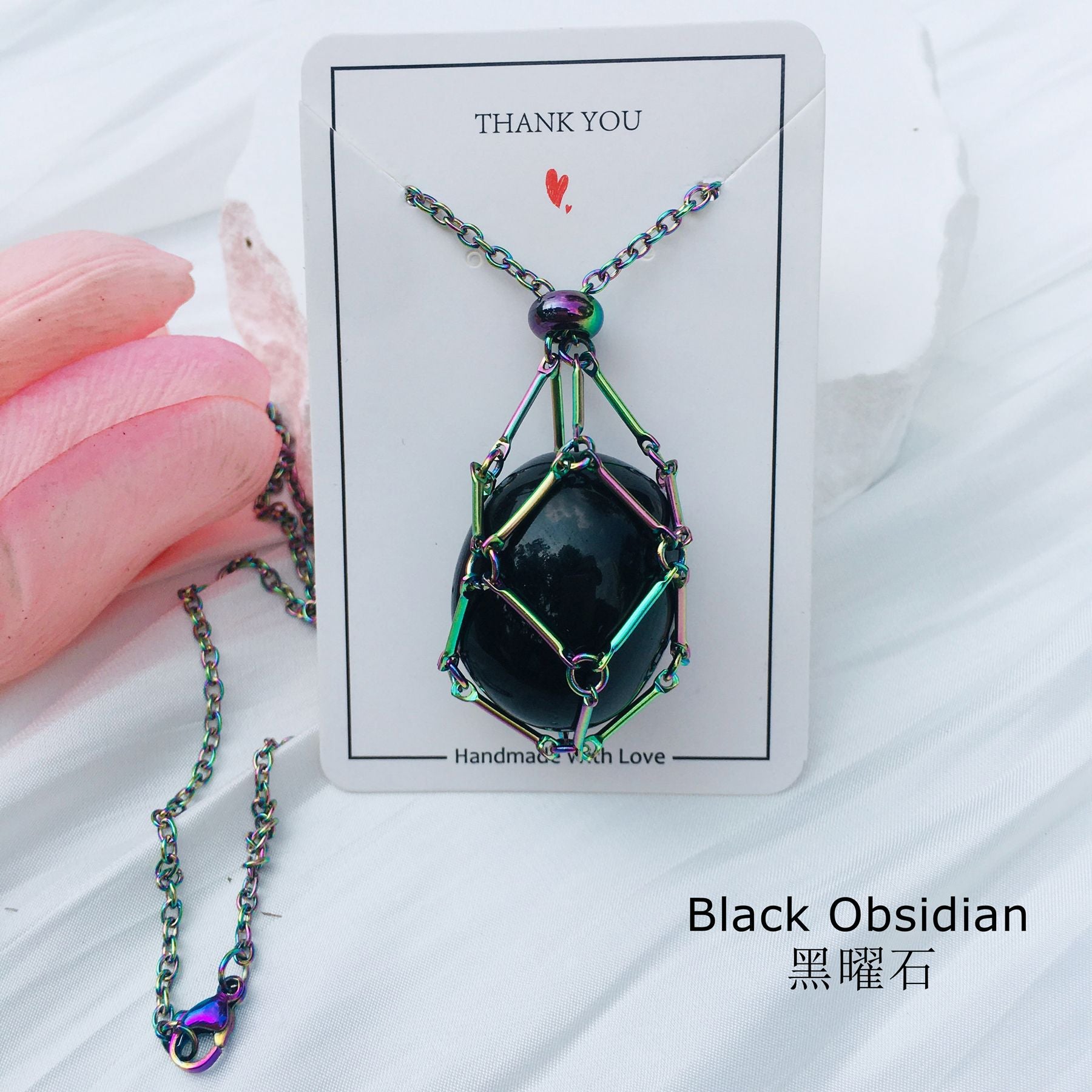 Wholesale Crystal Natural Stone Electroplated Color Bamboo Adjustable Metal Mesh Necklace ACC-NE-RongGuan002