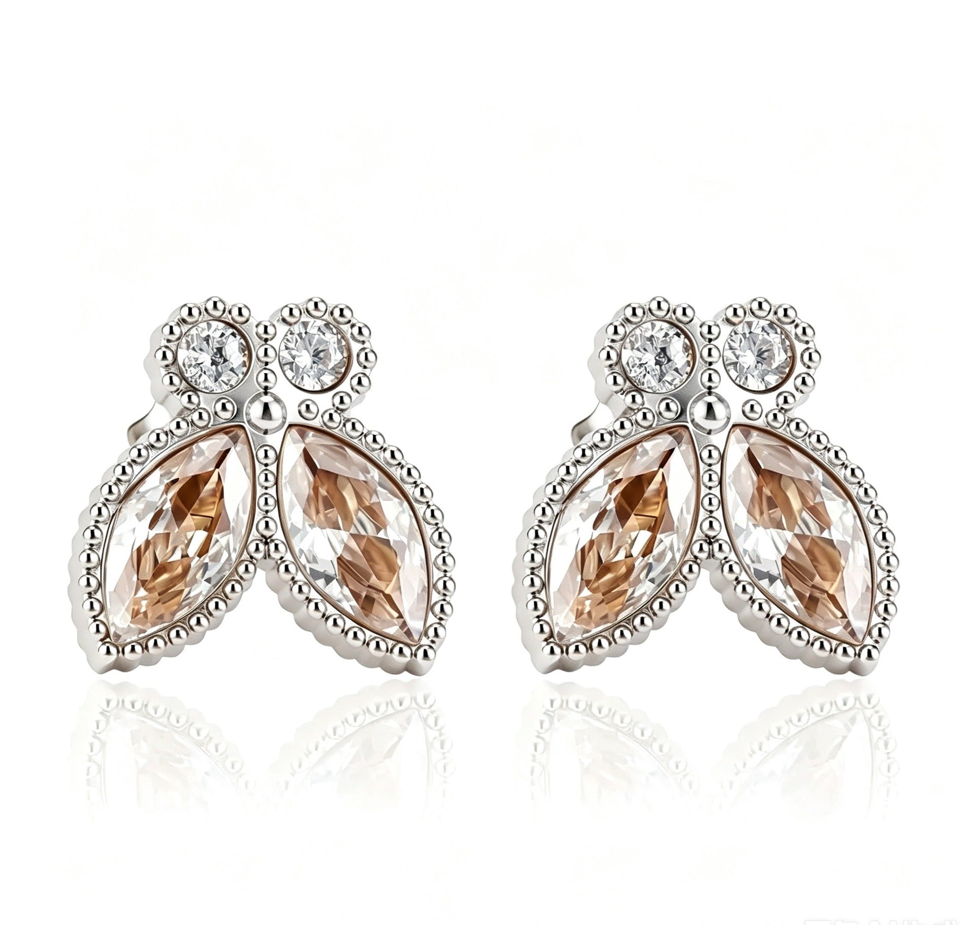 Wholesale Butterfly Cubic Zirconia Earring Set - 18K Gold Plated Stainless Steel,  Women' s Fashion Jewelry Accessory