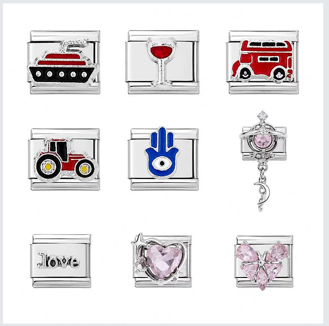 Wholesale Stainless Steel DIY Modular Bracelet Italian Style with Sun,  Bow &  Heart Pendants for Couples - Gift Idea