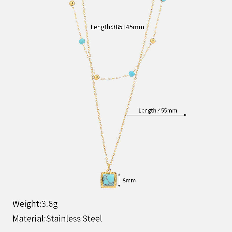 Wholesale Stainless Steel  Double-layer Turquoise Pendant Necklace