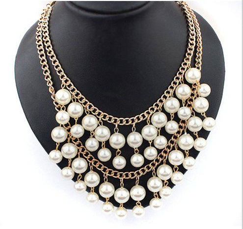 Wholesale pearl necklace female star same multi-layer Pearl tassel necklace