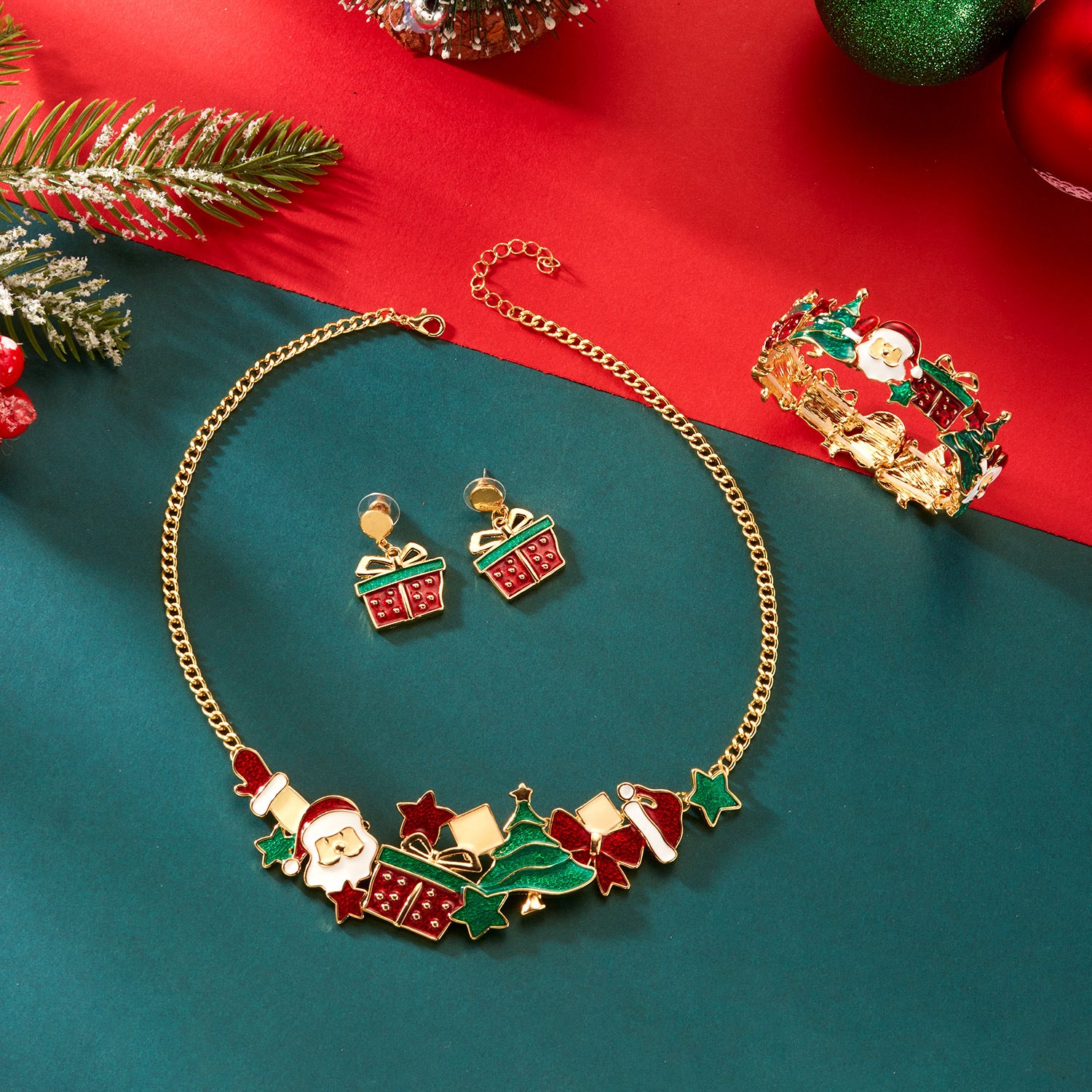 Wholesale Christmas  necklace earrings bracelet three-piece set Jewelry Set