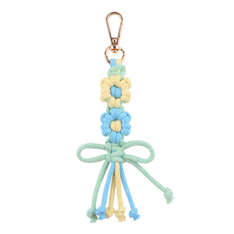 Wholesale Handwoven Cotton Rope Keychain Cartoon Flower Bow In Pink Korean Style Festival Gift