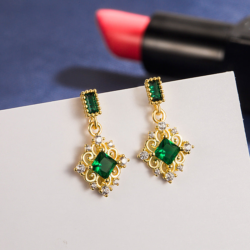 Wholesale Copper Electroplated Square Emerald Earrings for Women Party Wear Jewelry