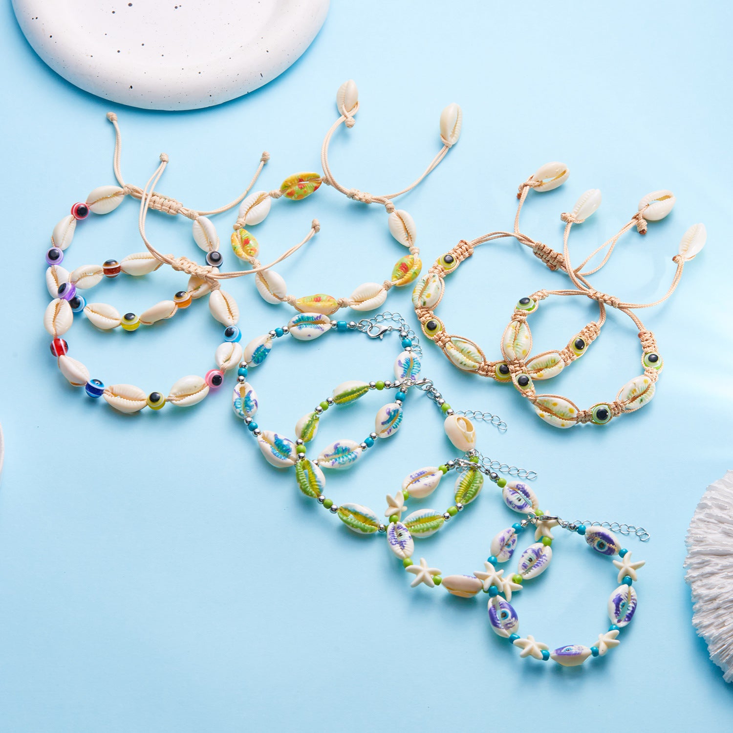 Wholesale  Beach Shell Bracelet Devil's Eye Pattern Starfish Shell Hand-woven Bracelet