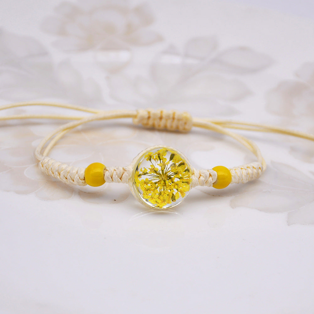 Wholesale Women' s Handmade Dried Flower Bracelet with Glass Ball Charm,  Red,  Boutique Resale Gift for Everyday Wear
