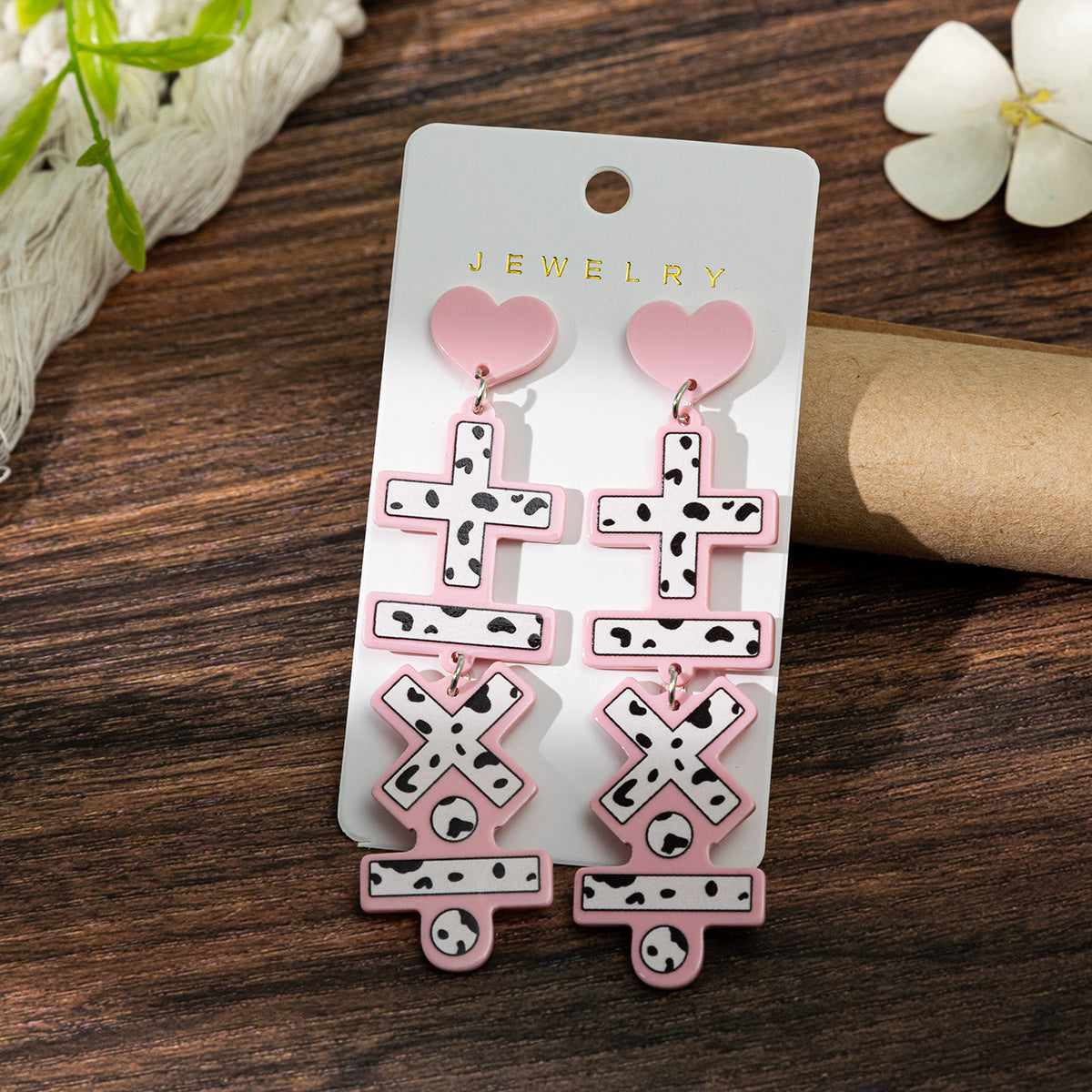 Wholesale Teacher's Day Addition, Subtraction, Multiplication and Division Number Symbols Wood Earrings