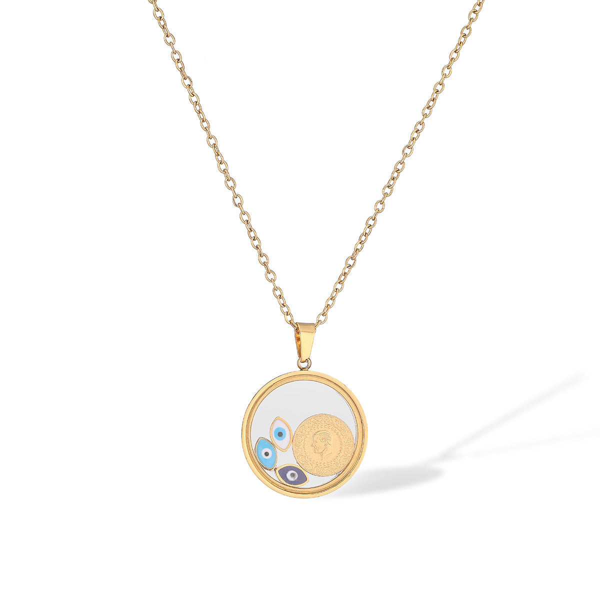 Wholesale Real Gold Evil Eye Geometric Pendant Necklace ACC-NE-AoGu005
