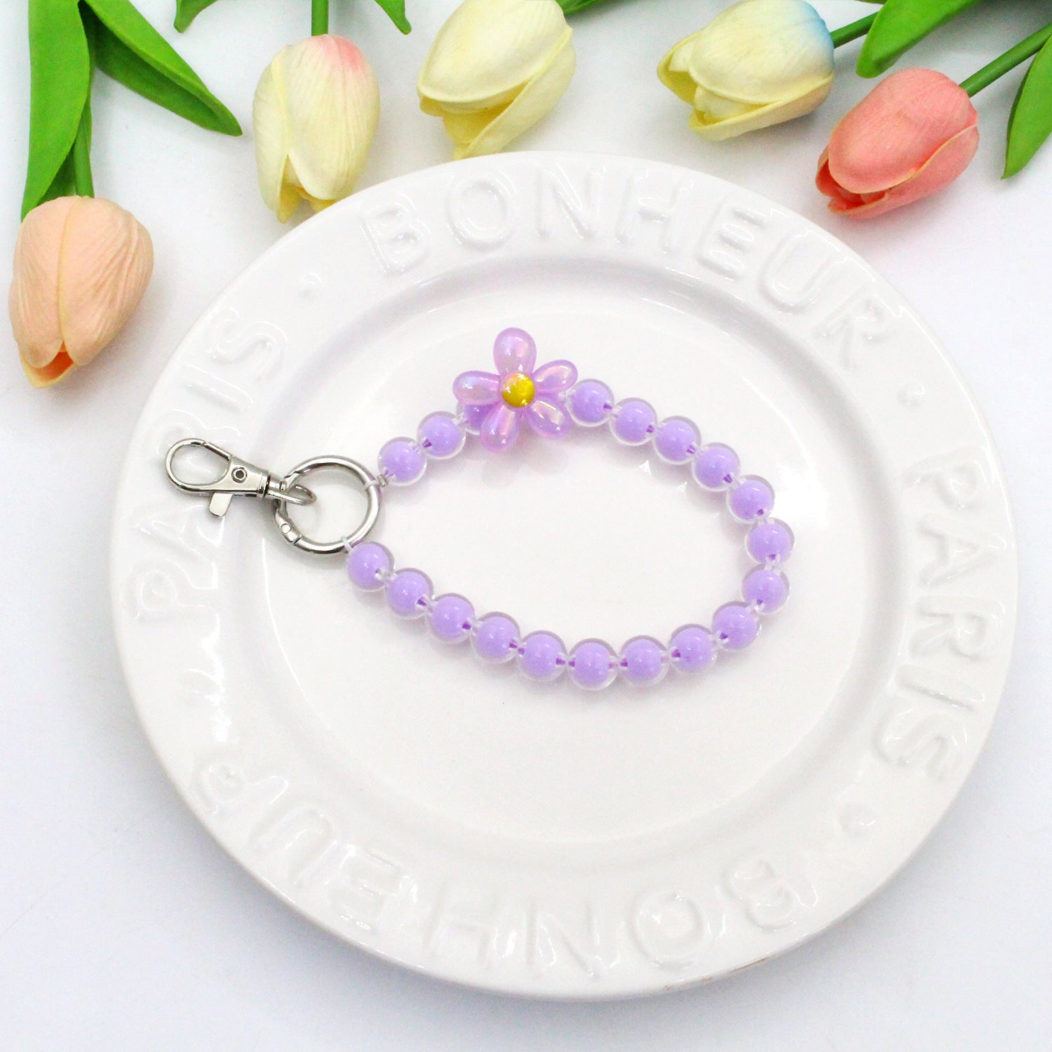 Wholesale Creative Candy Color Flower Beads Lanyard Keychains ACC-KC-Jiuxing005