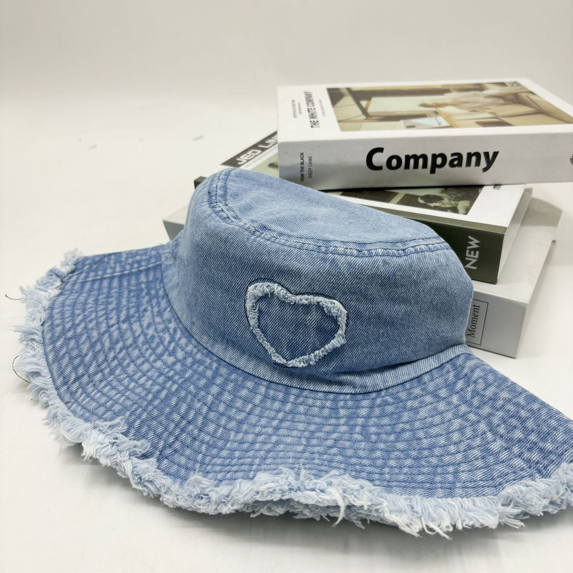 Wholesale  Retro Love Denim Fisherman Hat  Bucket Basin Hat