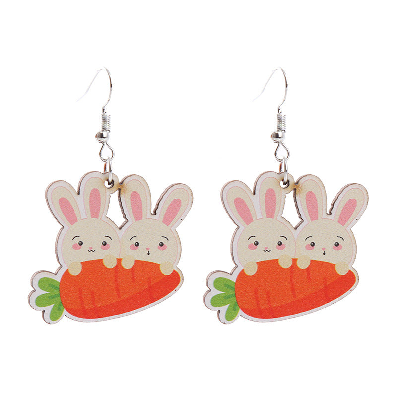 Wholesale Easter Earrings Rabbit Flower Basket Print Wooden Earrings