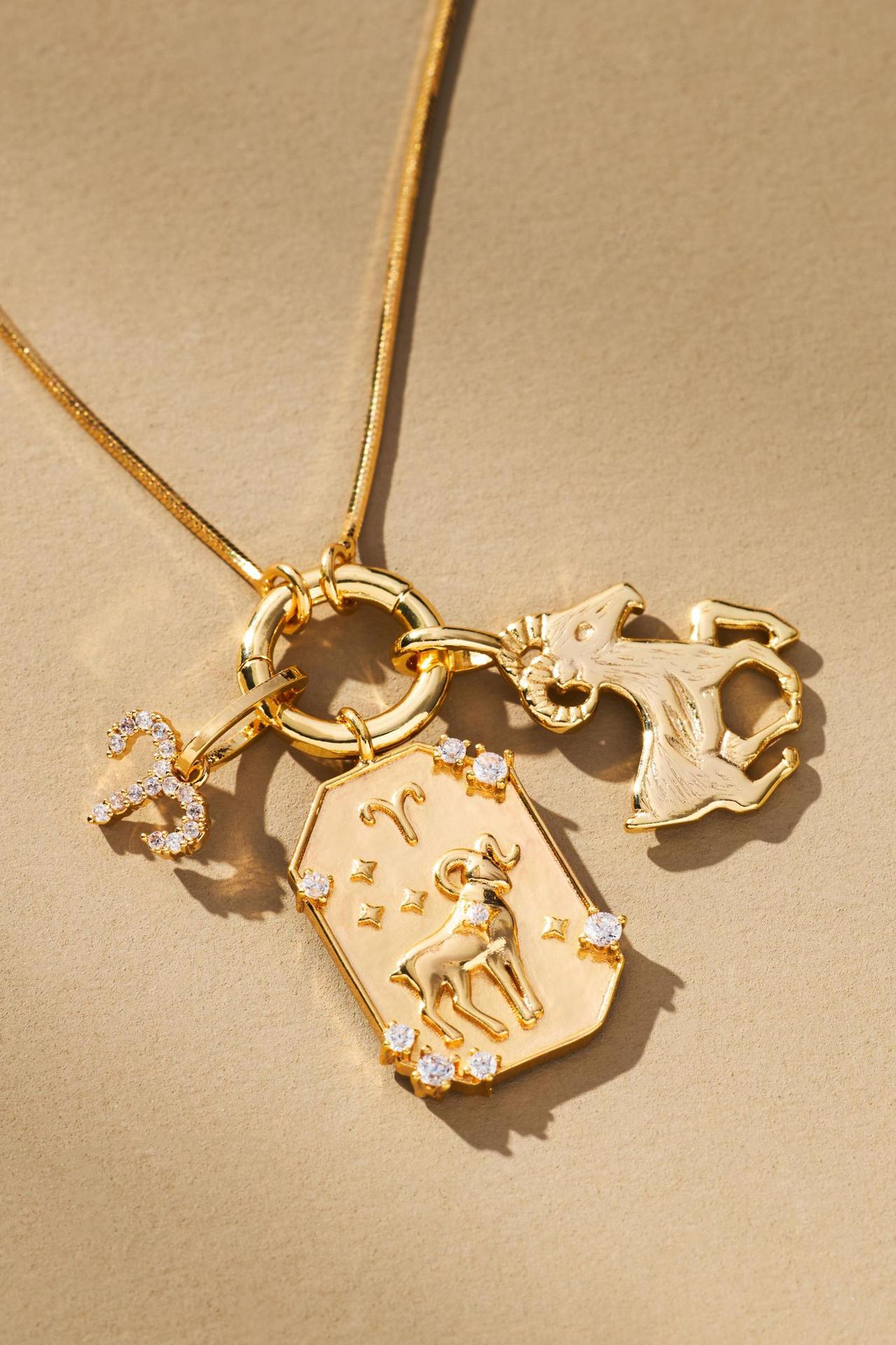 Wholesale 12 Zodiac Pendant Stainless Steel Zircon Necklace