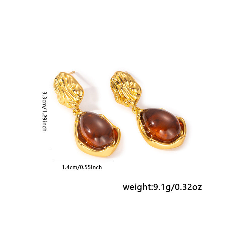 Wholesale Stainless Steel Amber Retro Earrings - Chic Fashion Accessory for Party or Boutique Resale
