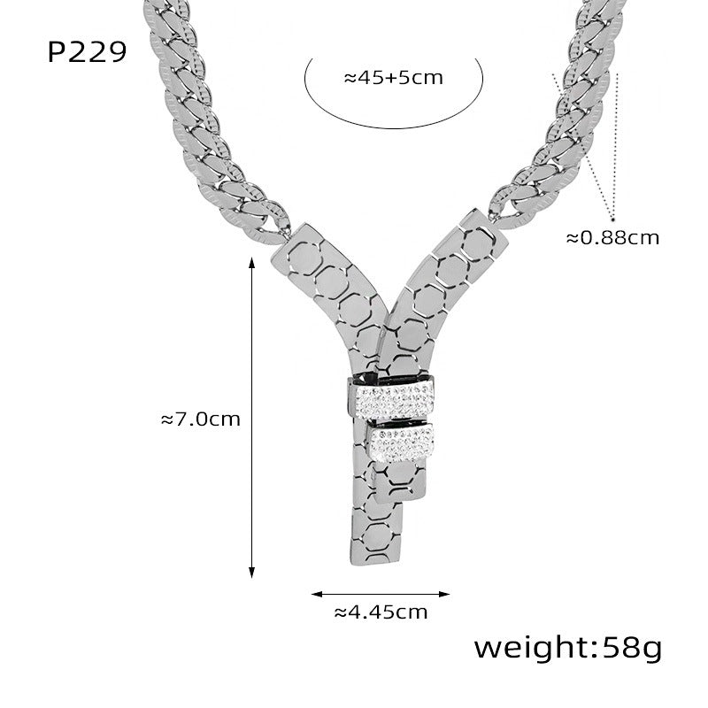 Wholesale Y Letter Set with Zircon Pendant Necklace Titanium Steel Plated 18k Clavicle Chain Choker Necklace ACC-NE-OMK003