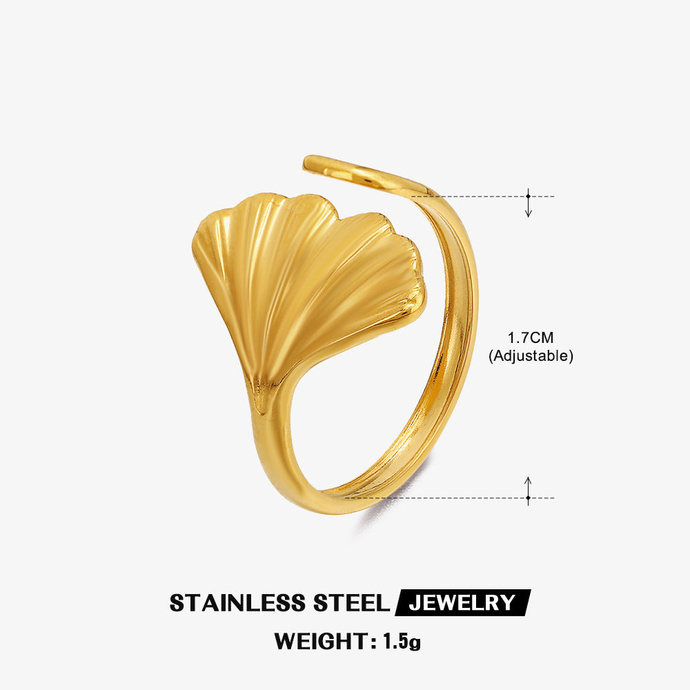 Wholesale Stainless Steel Rings Leaf Ring Vintage Adjustable Rings 18K Gold Plated Rings ACC-RS-JiaLi002