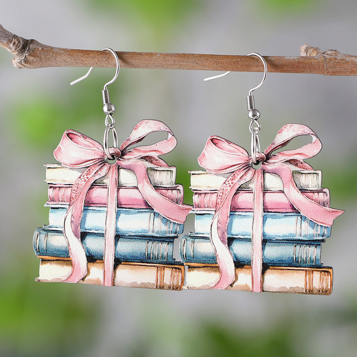 Wholesale School Season Graduation Season Teacher's Day Flower Bow Book  Wooden Double-sided Earrings