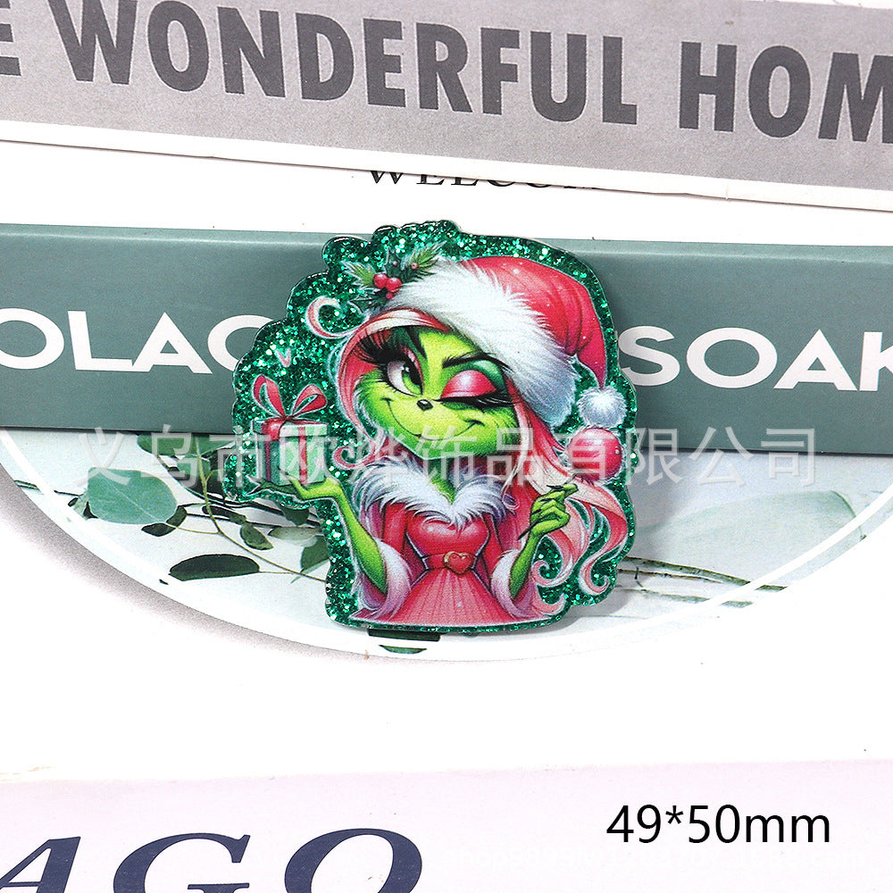 Wholesale 10pcs DIY Flatback Cartoon Christmas Acrylic Flatback Badge Reels Retractable Keychain DIY Accessories