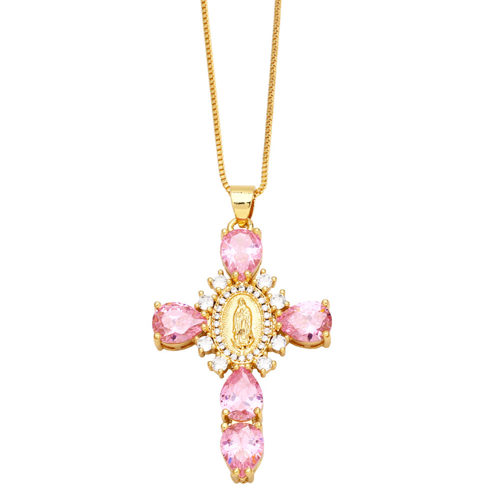 Wholesale Micro Set Zircon Cross Copper Necklace ACC-NE-AS001