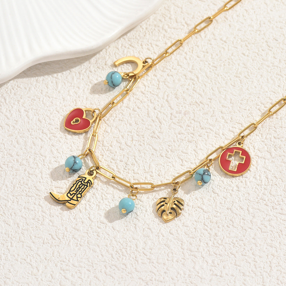 Wholesale Oil drop element inlaid turquoise clavicle necklace