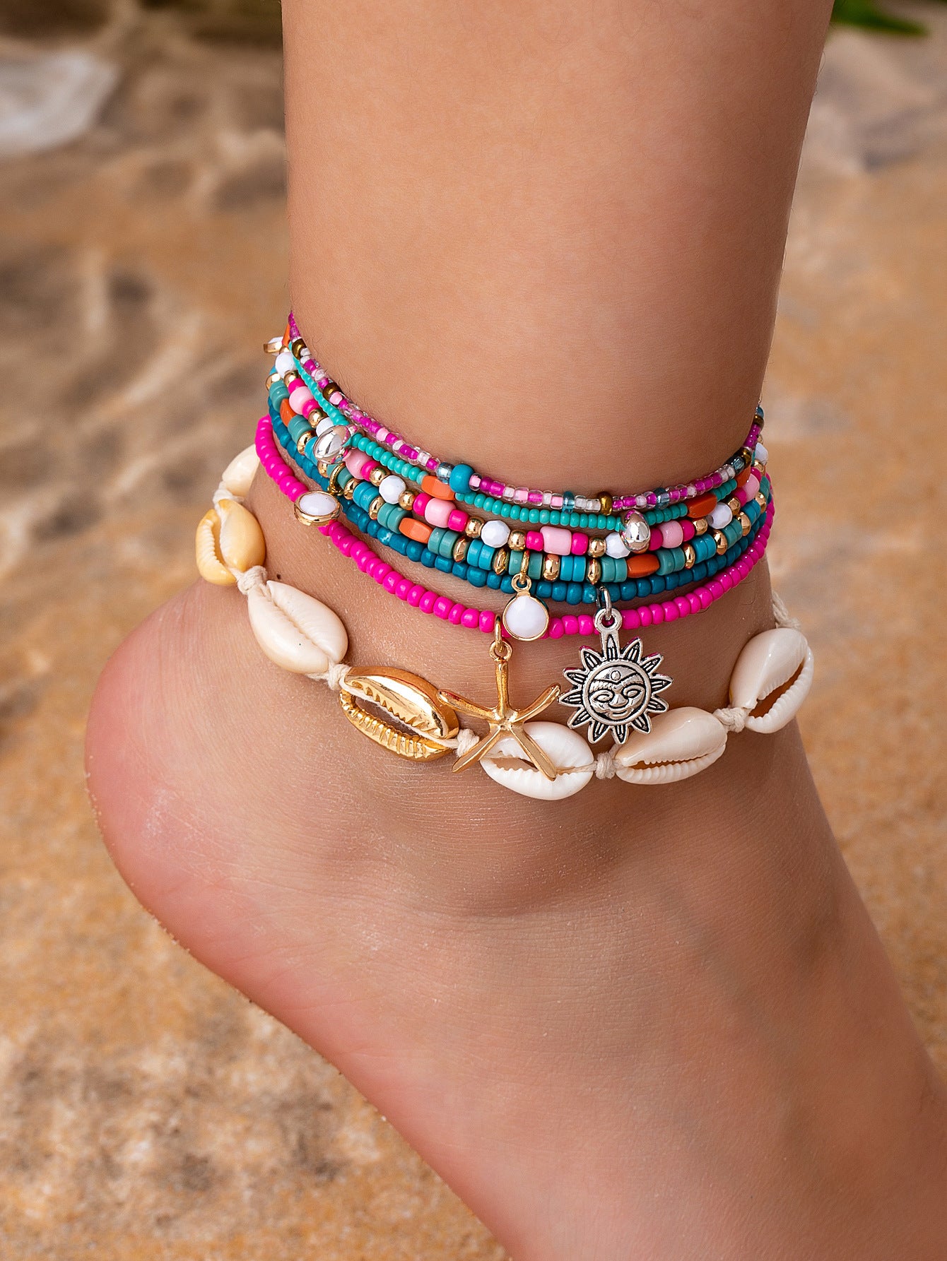 Wholesale Bohemian Bohemian holiday style shell beads starfish rice beads anklet