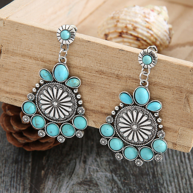 Wholesale Alloy Retro Bohemian Turquoise Celtic Earrings Party Wear Fashion Accessory