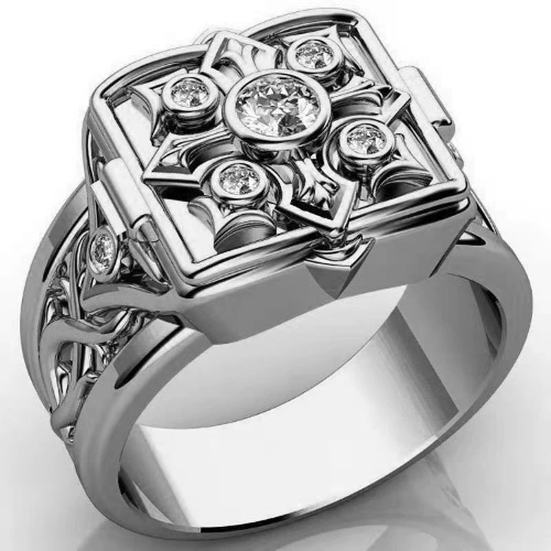 Wholesale Carved Men's Jewelry  Micro Diamond Flip Couple Ring