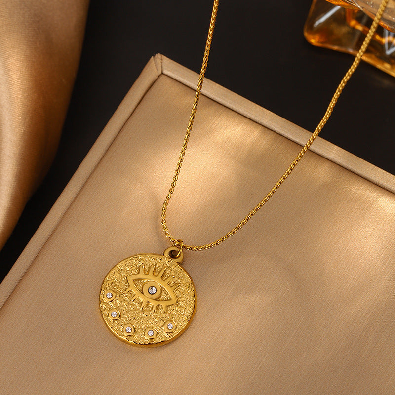 Wholesale stainless steel round evil eyes star and moon clavicle chain Necklace