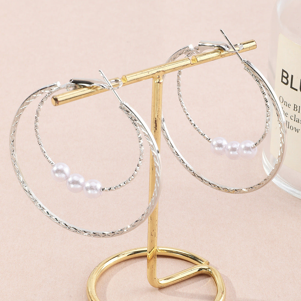 Wholesale double ring pearl pendant women's earrings