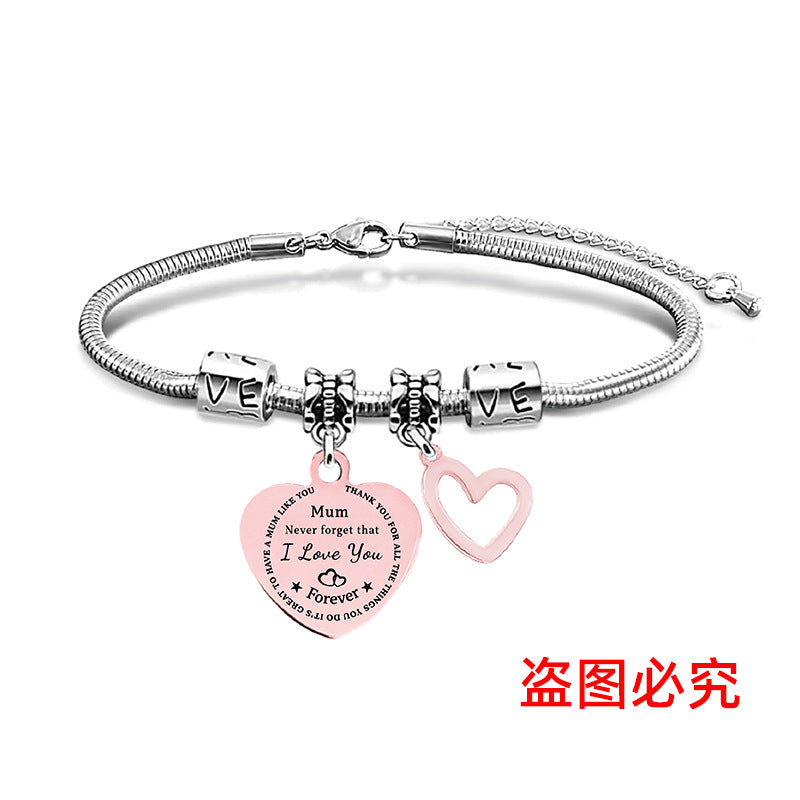 Wholesale Heart Shape Pendant Mother's Day Stainless Steel Snake Bone Bracelet Holiday Gift ACC-BT-Ganggu003