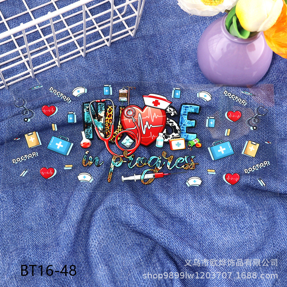 Wholesale Cartoon pencil medical UV transfer stickers crystal stickers tear film leave word crystal stickers 16oz glass stickers