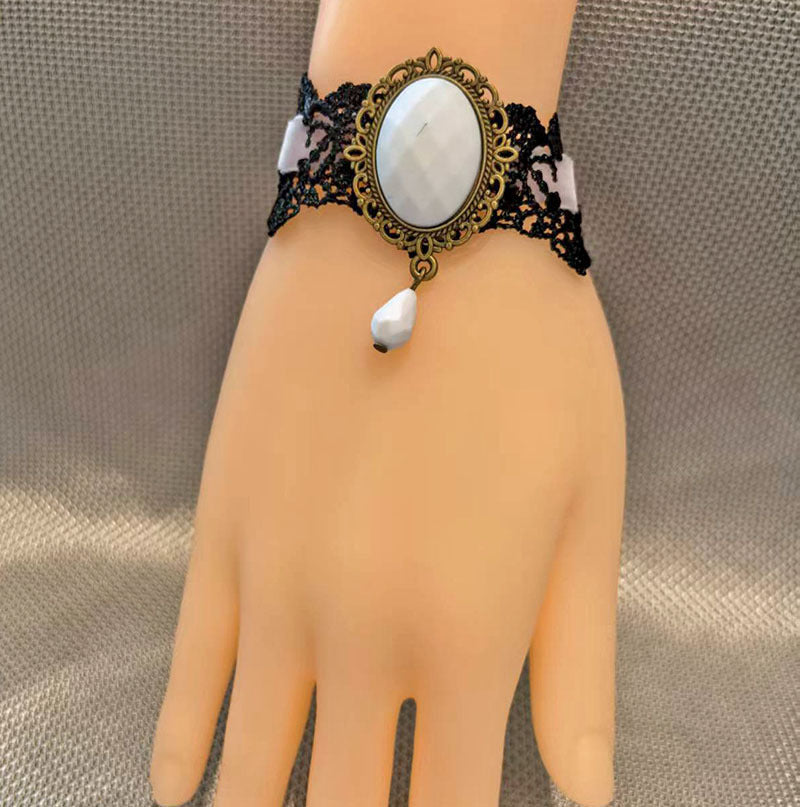 Wholesale Gothic Victorian Lace Bracelet with Red Crystal Pendant,  Chic Jewelry Accessory