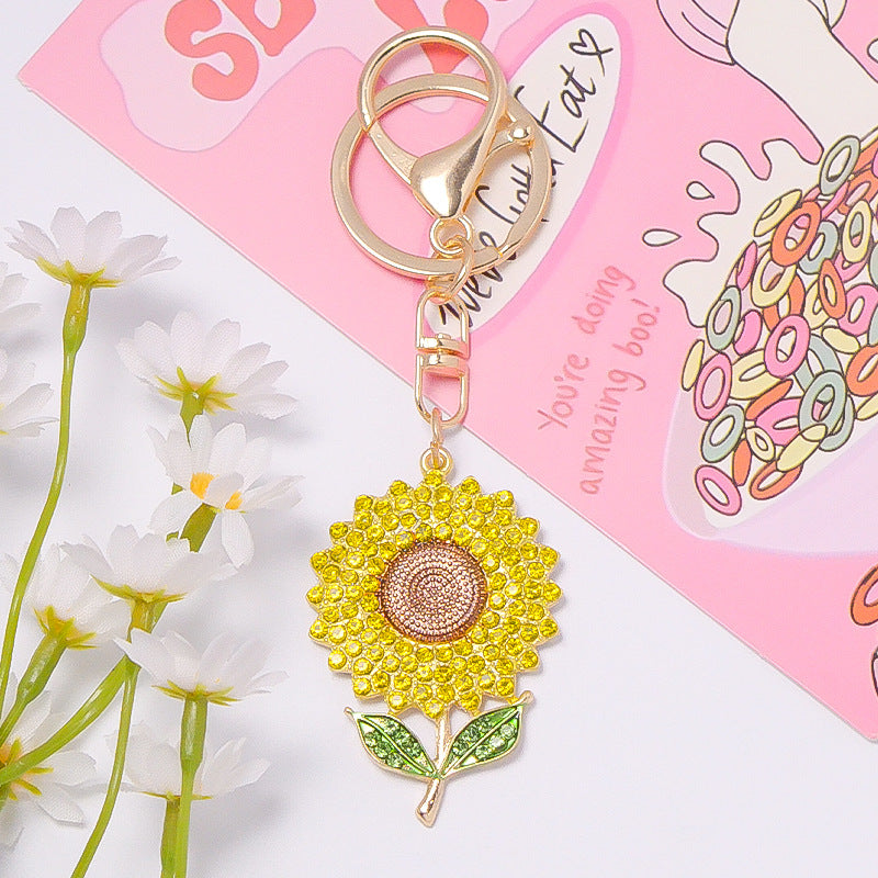 Wholesale  Popular Plant Sunflower Crystal Keychain