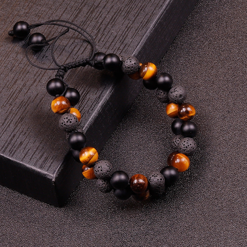 Wholesale Volcanic Stone Handwoven Beaded Glossy Tiger Eye Double Layer Bracelet ACC-BT-Ruyue004