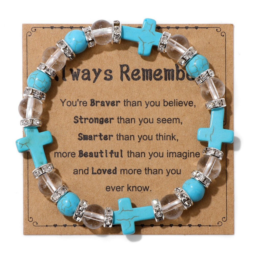 Wholesale Turquoise Cross Diamond Natural Stone Crystal Bracelets ACC-BT-GEB009