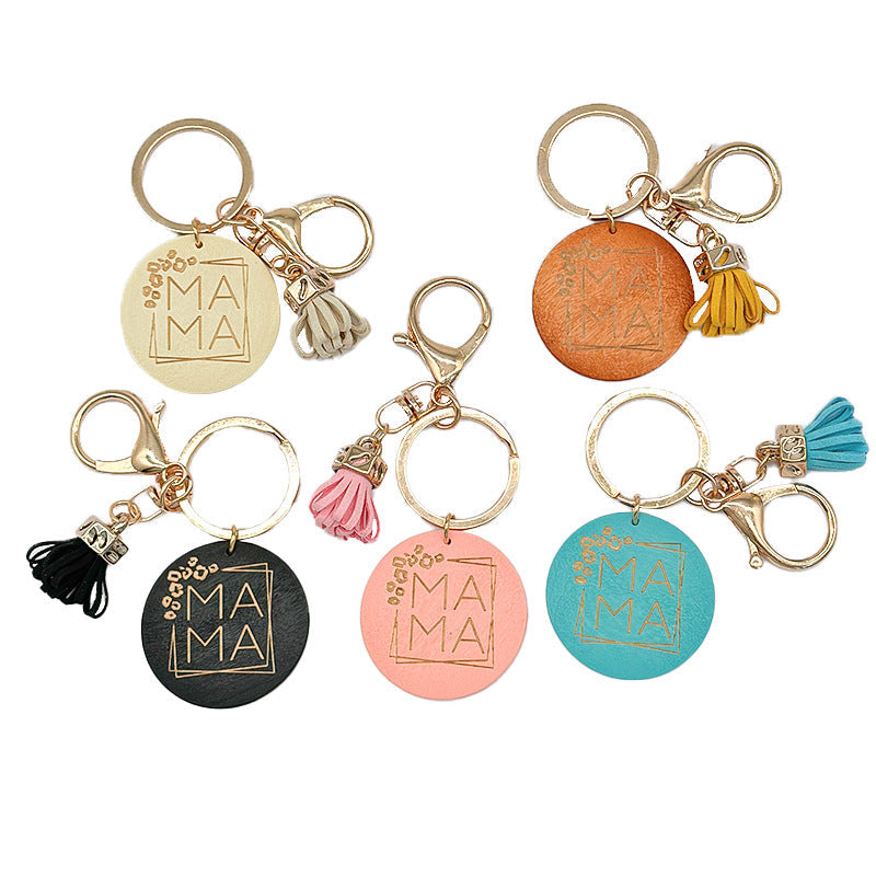 Wholesale Mother's Day Gift MAMA Wooden Sign Letter Tassel Keychain ACC-KC-TuoYi002