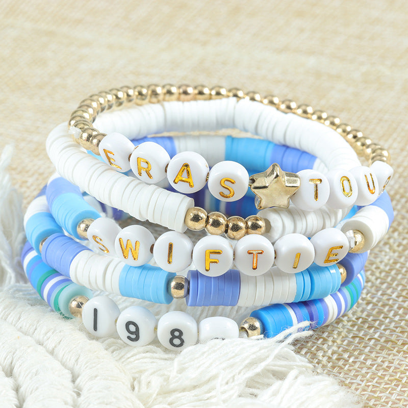 Wholesale Fan Bracelet Elastic Personality Color Letter Multi-layer Beaded Hand Jewelry Set ACC-BT-YiYe012