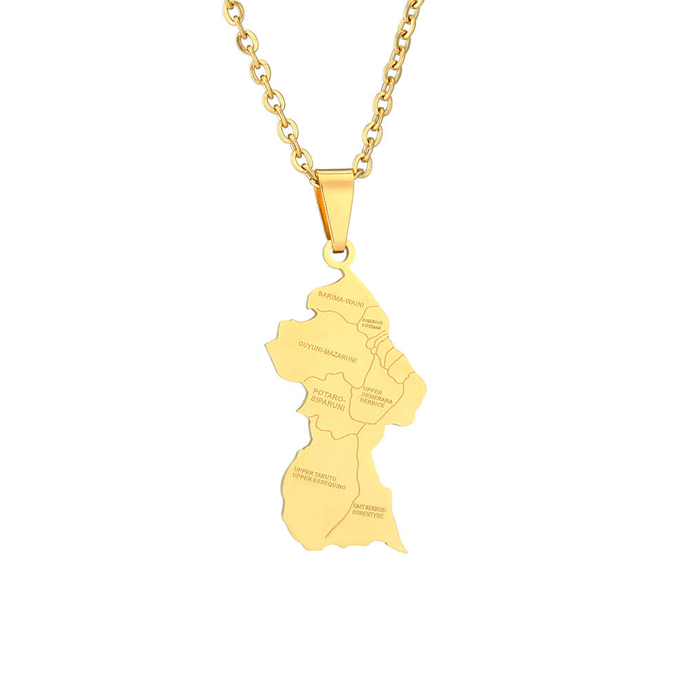 Wholesale  stainless steel Guyana map and city pendant necklace