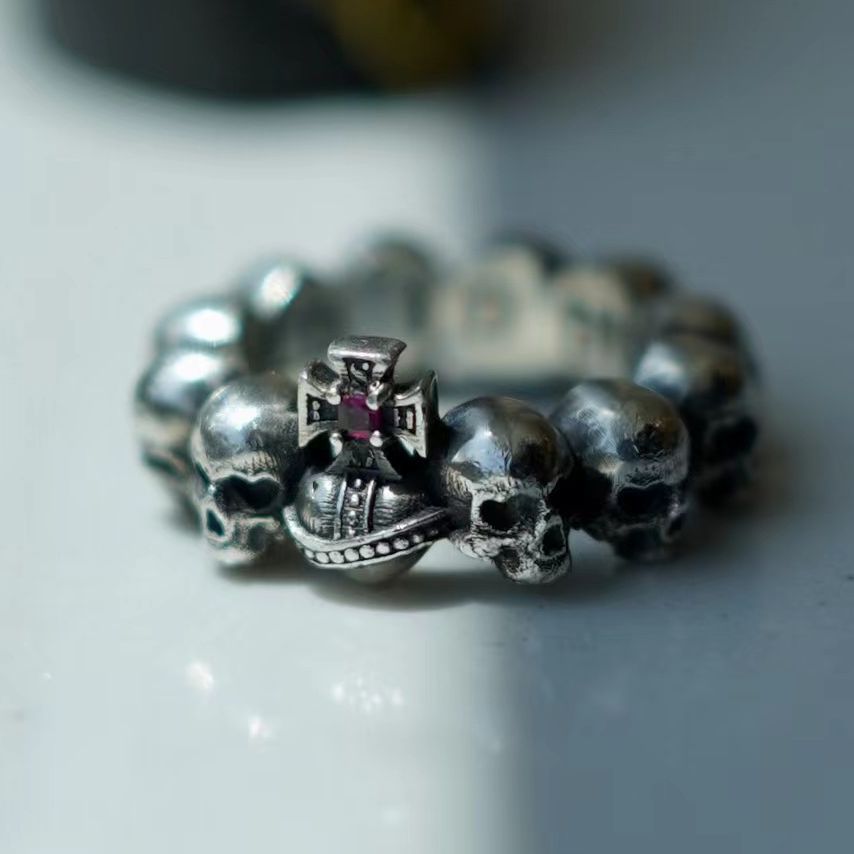 Wholesale Zinc Alloy Skull Heart Ring Vintage Style Electroplated Jewelry Accessory