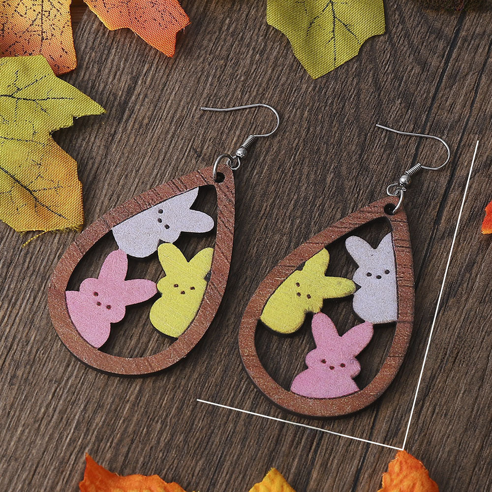 Wholesale  Easter Water Drops Hollow Rabbit Earrings