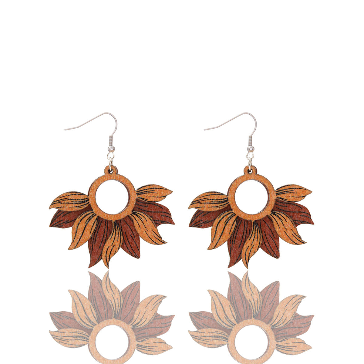 Wholesale  Boho Style Retro Sunflower Hollow Wooden Earrings