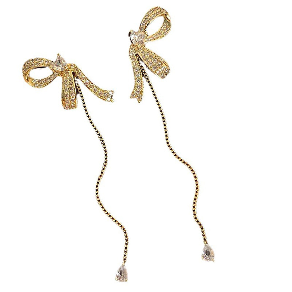Wholesale Zirconia Bow Tassel Earrings