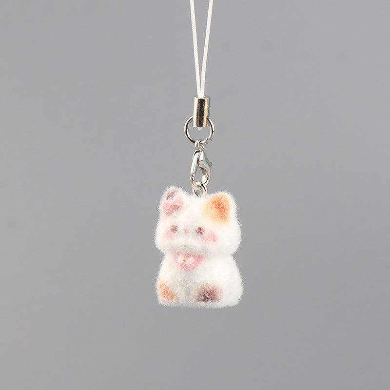 Wholesale  Cartoon Cute Flocked Stereo Resin Cat Keychain